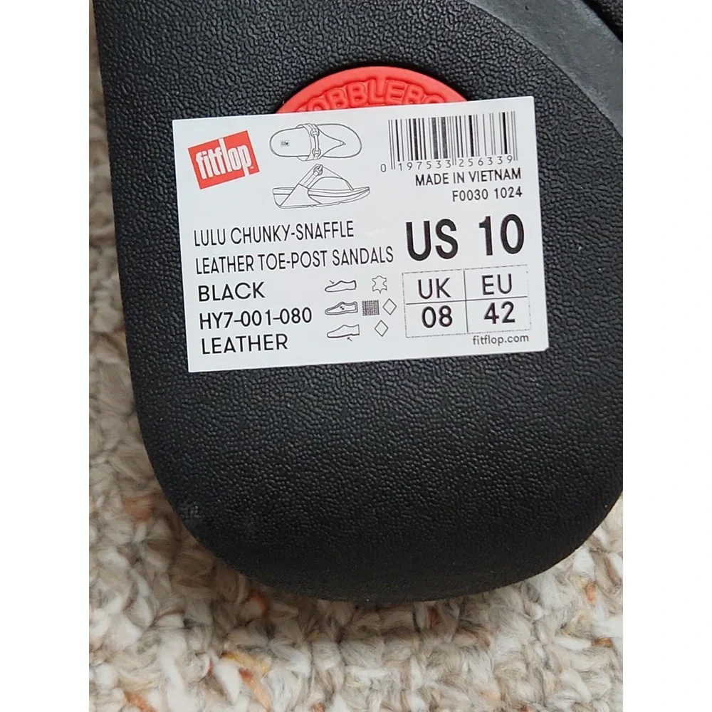 FitFlop Lulu Chunky Snaffle Leather Toe-Post Sandal Black US 10 New No‎ Box